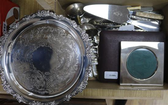 A part service of Kings pattern plated flatware, mother of pearl mounted fruit eaters and pickle forks, sundry plate, etc.